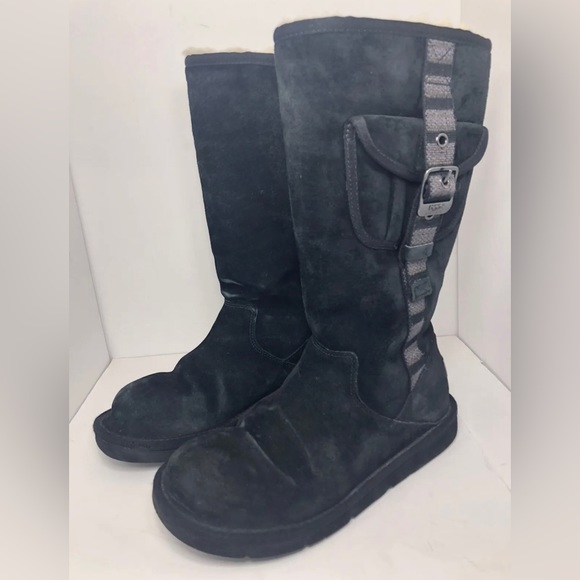 UGG Australia 1895 Retro Cargo Fur Lined Black Suede Winter Boots - Picture 2 of 12